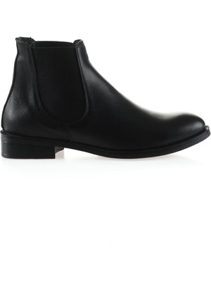 Bueno Shoes Siyah Flotter Deri Kadın Düz Bot