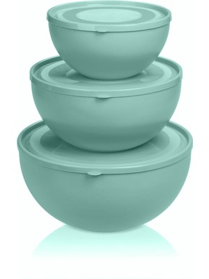 Melkan Home Kapaklı Yuvarlak Kase 3'lü Set Pastel Yeşil Renk 0,6 L+2,5 L+4 L