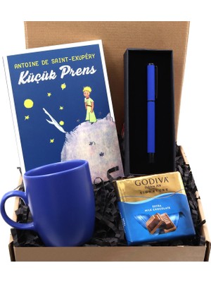 VegaGiftShop Mavi Roller Kalem & Küçük Prens Kitap & Mavi Kupa & Godiva Çikolata Armağan Seti
