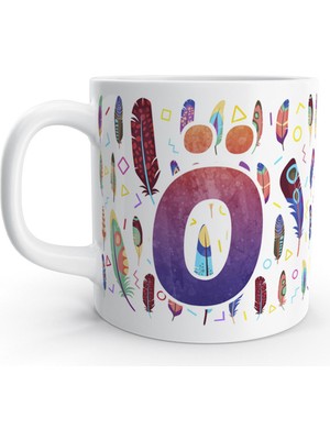 Rock'n Fox Ö Harfi Tüy Feather Tasarım Renkli Harfli Kupa Bardak