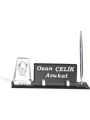 CLK Kabartma Kristal Atatürk Biblolulu Avukatlar Için Özel Gümüş Organizer Masa Isimlik