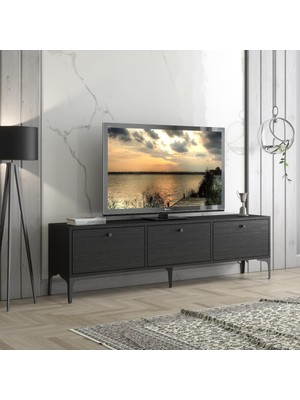 Wood'n Love Etna Premium Metal Ayaklı Dolaplı 160 cm Tv Ünitesi - Wood Siyah / Siyah