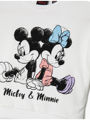 Koton Mickey & Minnie Mouse Baskılı Bisiklet Yaka Sweatshirt Fırfırlı Pamuklu