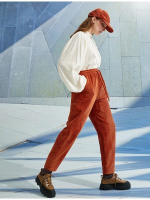 Koton Belden Bağlamalı Kadife Pantolon