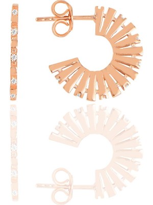 Söğütlü Silver Gümüş Rose Zirkon Taşlı Tasarım Güneş Küpe