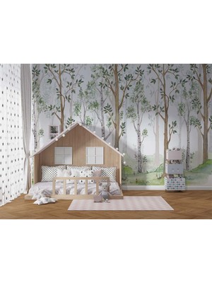 Özel Duvarlar Orman Ağaç Manzaralı Çocuk Odası Duvar Kağıdı Kumaş 300x200 cm
