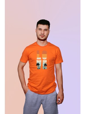 ErTa Passage Erkek Turuncu Romantic Valentine Yazılı Baskılı Oversize T-Shirt T6183744