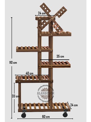 Alan Dekor Tekerlekli Eskitme Ahşap Dekoratif Çiçeklik Saksılık Balkon Bahçe Standı