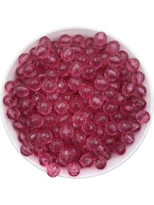 Hedef Bijuteri 10MM Fuşya / Koyu Pembe Renk Dünya Model Akrilik Boncuk,takı , Çanta Boncuğu (100GR,~180 Adet)