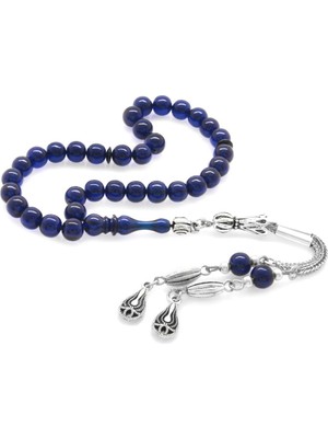 DAVİD BLACK Kararmaz Metal Püsküllü Küre Kesim Bilek Boy Lacivert Sıkma Kehribar Tesbih