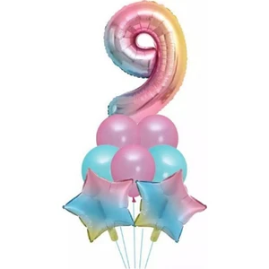 Parti Sürprizi Unicorn Rainbow 9 Yaş Folyo Balon Set