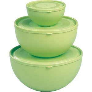 Melkan Home Kapaklı Yuvarlak Kase 3'lü Set Milenyum Yeşil Renk 0,6 L + 2,5 L+ 4 L