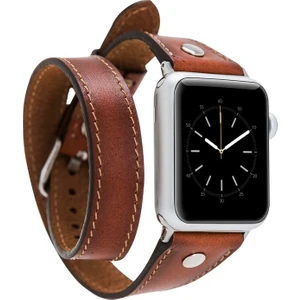 Apple Watch Uyumlu Deri Kordon 42-44MM Slim Çift Tur Silver Trok RST2EF Taba