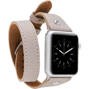 Apple Watch Uyumlu Deri Kordon 38-40MM Slim Çift Tur Silver Trok Erc3 Bej