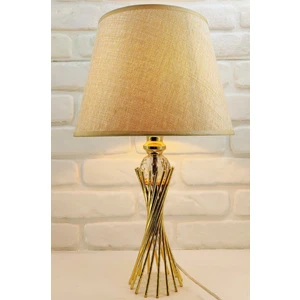 Gold Kaplama Burgu Metal Ayaklı Kristal Cam Toplu  Kahverengi Kumaş  Şapkalı  Abajur Masa Lambası