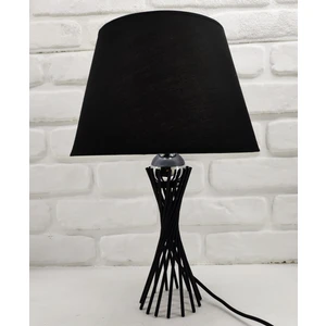 Siyah Burgu Metal Ayaklı Gümüş Kromtoplu  30'luk Siyah Kumaş Şapkalı   Abajur Masa Lambası