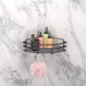 Yapışkanlı Kancalı Banyo Köşe Rafı Mat Siyah ST107H