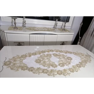 Lady Rio Fransız Dantel 5 Parça Salon Takımı,runnerli Masa Örtülü Rose Model