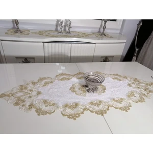 Lady Rio Fransız Dantel 5 Parça Salon Takımı, Runnerli Masa Örtülü Kadife Salon Takımı