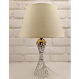 Beyaz Burgu Metal Ayaklı Gold Toplu  Açık Krem Kumaş  Şapkalı  Abajur Masa Lambası
