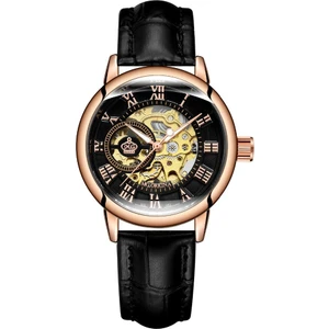 Kadın Kol Saati Otomatik Mekanik Deri Kayış Kadın Saat Iskelet Kadran Bayan Kol Saati Montre Femme