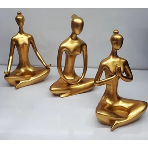 Banyo Monza Dekoratif Üçlü Yoga Yapan Tealight Kadın Altın