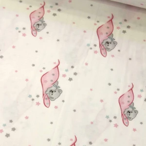 Gri Pembe Ayıcık Pazen Flanel Kumaş