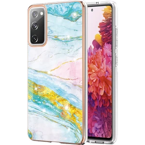 Samsung Galaxy S20 Fe Için Mermer Desen Yumuşak Tpu Tampon Kılıf Kapak Turkuaz - Beyaz (Yurt Dışından)