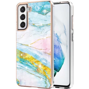 Samsung Galaxy S21 Fe 5g Için Mermer Desen Yumuşak Tpu Tampon Kılıf Kapak Turkuaz - Beyaz (Yurt Dışından)