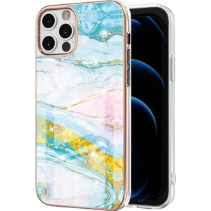 iPhone 12 / iPhone 12 Pro Için Mermer Desen Yumuşak Tpu Tampon Kılıf Kapak Turkuaz - Beyaz (Yurt Dışından)