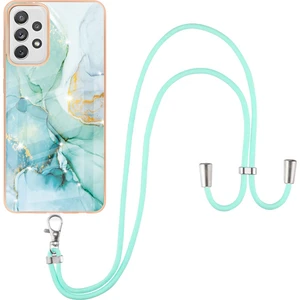 Samsung Galaxy A72 Için Crossbody Askı Ipi Telefon Kılıfı Silikon Mermer Desen Yumuşak Tpu Tampon Kapağı Turkuaz (Yurt Dışından)