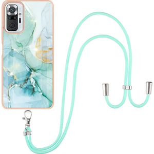 Xiaomi Redmi Note 10 Pro / 10 Pro Max Için Crossbody Askı Ipi Telefon Kılıfı Silikon Mermer Desen Yumuşak Tpu Tampon Kapağı Turkuaz (Yurt Dışından)