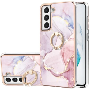 Samsung Galaxy S21 Fe 5g Için Mermer Desen Yumuşak Tpu Tampon Halka Tutucu Stand Kılıf Kapağı Rose Gold (Yurt Dışından)