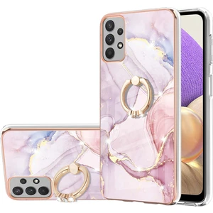 Samsung Galaxy A32 5g Için Mermer Desen Yumuşak Tpu Tampon Halka Tutucu Stand Kılıf Kapağı Rose Gold (Yurt Dışından)