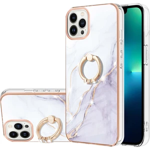 iPhone 13 Pro Max Için Mermer Desen Yumuşak Tpu Tampon Halka Tutucu Stand Kılıf Kapağı Beyaz (Yurt Dışından)