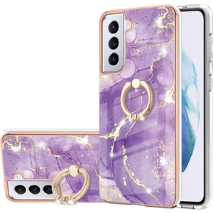 Samsung Galaxy S21 5g Için Mermer Desen Yumuşak Tpu Tampon Halka Tutucu Stand Kılıf Kapağı Mor (Yurt Dışından)