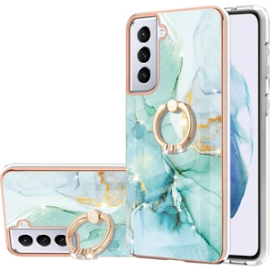 Samsung Galaxy S21 5g Için Mermer Desen Yumuşak Tpu Tampon Halka Tutucu Stand Kılıf Kapağı Turkuaz (Yurt Dışından)