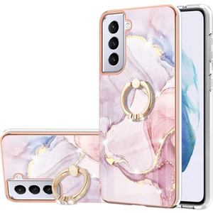 Samsung Galaxy S21 5g Için Mermer Desen Yumuşak Tpu Tampon Halka Tutucu Stand Kılıf Kapağı Rose Gold (Yurt Dışından)