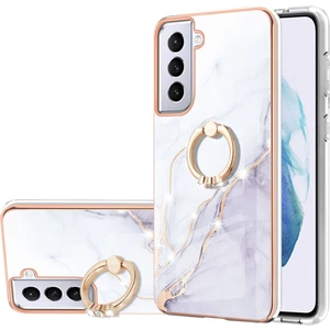 Samsung Galaxy S21 5g Için Mermer Desen Yumuşak Tpu Tampon Halka Tutucu Stand Kılıf Kapağı Beyaz (Yurt Dışından)