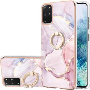 Samsung Galaxy S20+ Plus Için Mermer Desen Yumuşak Tpu Tampon Halka Tutucu Stand Kılıf Kapağı Rose Gold (Yurt Dışından)