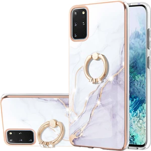Samsung Galaxy S20+ Plus Için Mermer Desen Yumuşak Tpu Tampon Halka Tutucu Stand Kılıf Kapağı Beyaz (Yurt Dışından)