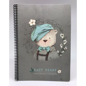 Easy Notes Ayıcık Desenli Spiralli Sert Kapak Defter 120 Yaprak Çizgili 17 x 24 cm