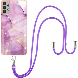 Samsung Galaxy A32 5g Için Crossbody Askı Ipi Telefon Kılıfı Silikon Mermer Desen Yumuşak Tpu Tampon Kapağı Pembe (Yurt Dışından)