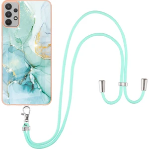 Samsung Galaxy A32 5g Için Crossbody Askı Ipi Telefon Kılıfı Silikon Mermer Desen Yumuşak Tpu Tampon Kapağı Turkuaz (Yurt Dışından)