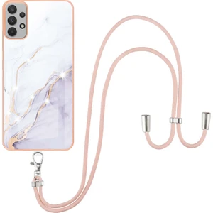 Samsung Galaxy A32 5g Için Crossbody Askı Ipi Telefon Kılıfı Silikon Mermer Desen Yumuşak Tpu Tampon Kapağı Beyaz (Yurt Dışından)