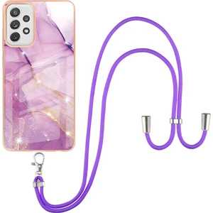 Samsung Galaxy A72 Için Crossbody Askı Ipi Telefon Kılıfı Silikon Mermer Desen Yumuşak Tpu Tampon Kapağı Pembe (Yurt Dışından)