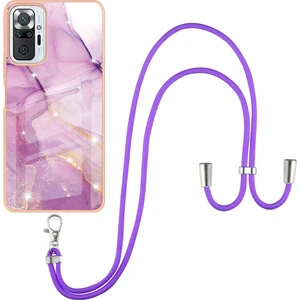 Xiaomi Redmi Note 10 Pro / 10 Pro Max Için Crossbody Askı Ipi Telefon Kılıfı Silikon Mermer Desen Yumuşak Tpu Tampon Kapağı Pembe (Yurt Dışından)