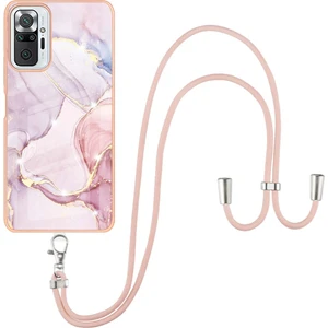 Xiaomi Redmi Note 10 Pro / 10 Pro Max Için Crossbody Askı Ipi Telefon Kılıfı Silikon Mermer Desen Yumuşak Tpu Tampon Kapağı Rose Gold (Yurt Dışından)