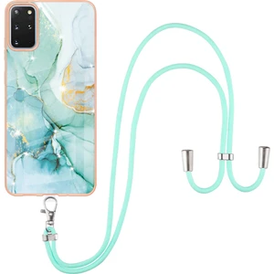 Samsung Galaxy S20+ Plus Için Crossbody Askı Ipi Telefon Kılıfı Silikon Mermer Desen Yumuşak Tpu Tampon Kapağı Turkuaz (Yurt Dışından)