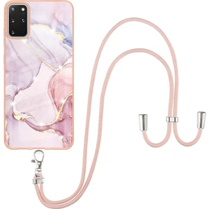 Samsung Galaxy S20+ Plus Için Crossbody Askı Ipi Telefon Kılıfı Silikon Mermer Desen Yumuşak Tpu Tampon Kapağı Rose Gold (Yurt Dışından)